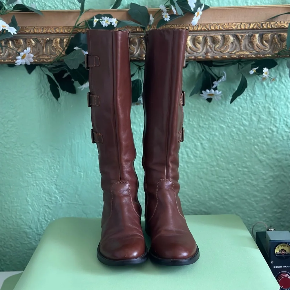 Ecco Hobart Brown Leather Knee High Riding Buckle Boots sz 36 5-5.5